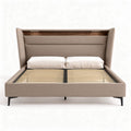 Upholstered king size bed with wooden headboard and slatted base 200 x 160 x 100cm