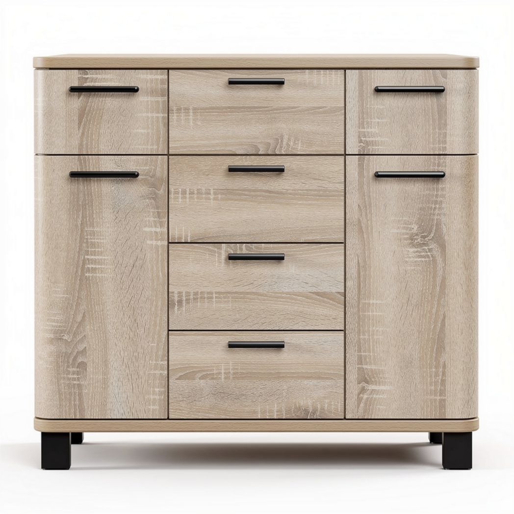 Wooden storage cabinet with six drawers in natural oak finish 80 x 40 x 70cm