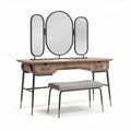 Tri-fold mirror makeup vanity table with storage drawers and padded bench 150 x 40 x 75cm