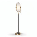 Modern floor lamp with oval glass shade and metal base in black and gold 30 x 20 x 150cm