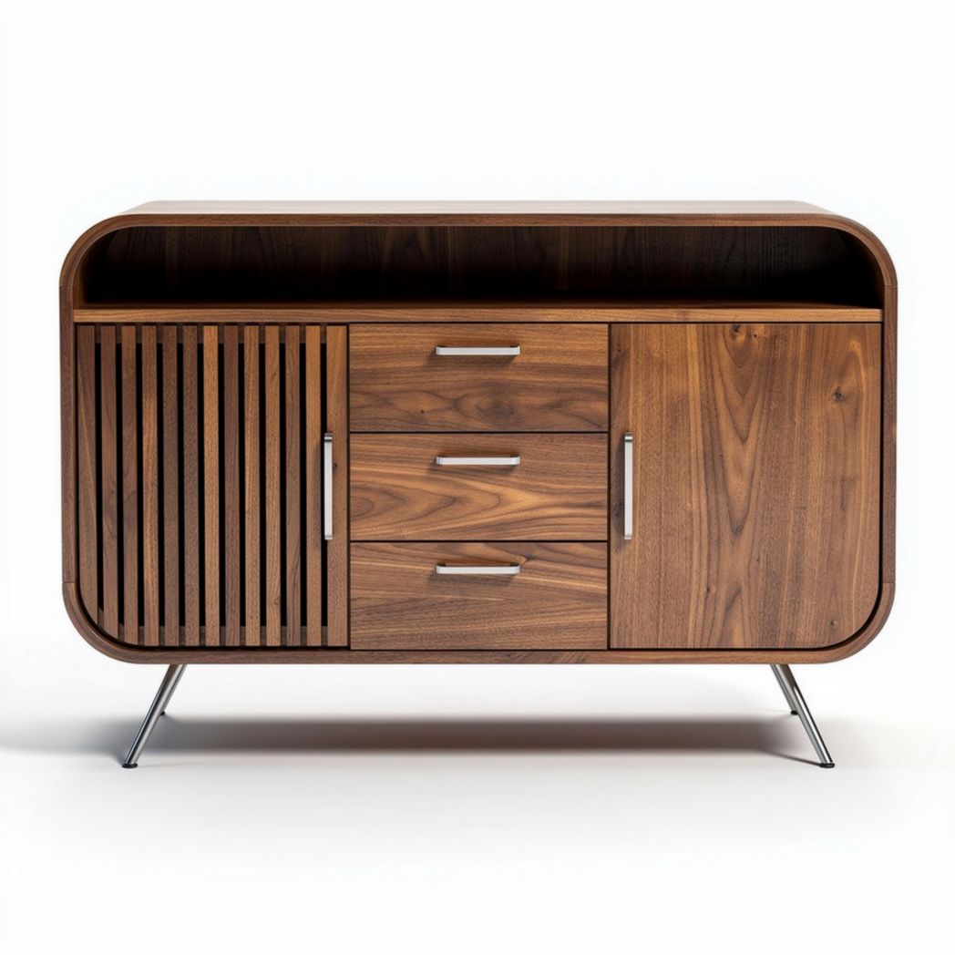 Wooden console storage cabinet with three drawers and open shelf 120 x 40 x 75cm