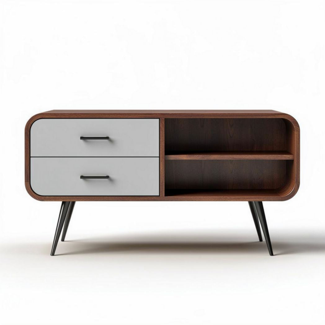 Wooden console table with gray drawer and open shelf 100 x 40 x 45cm