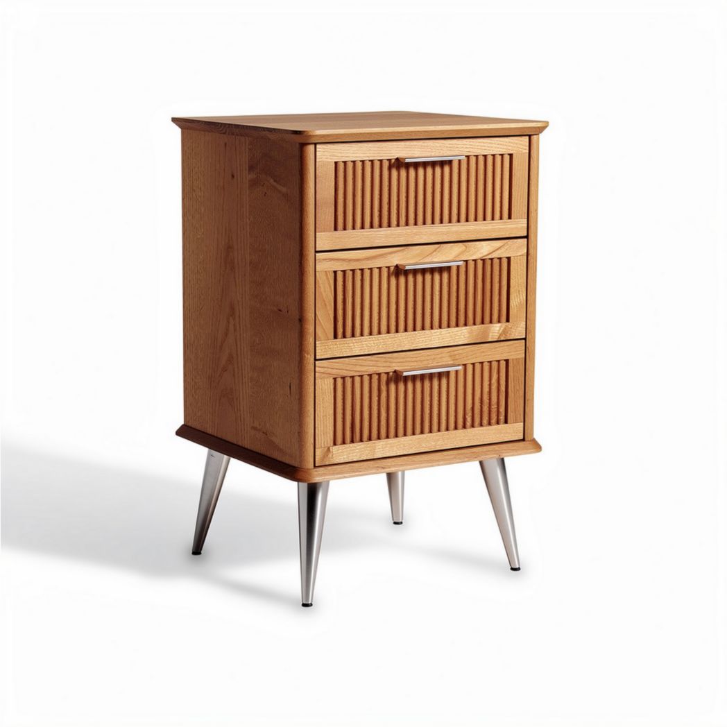 Wooden nightstand with three drawers and metal legs 40 x 30 x 60cm