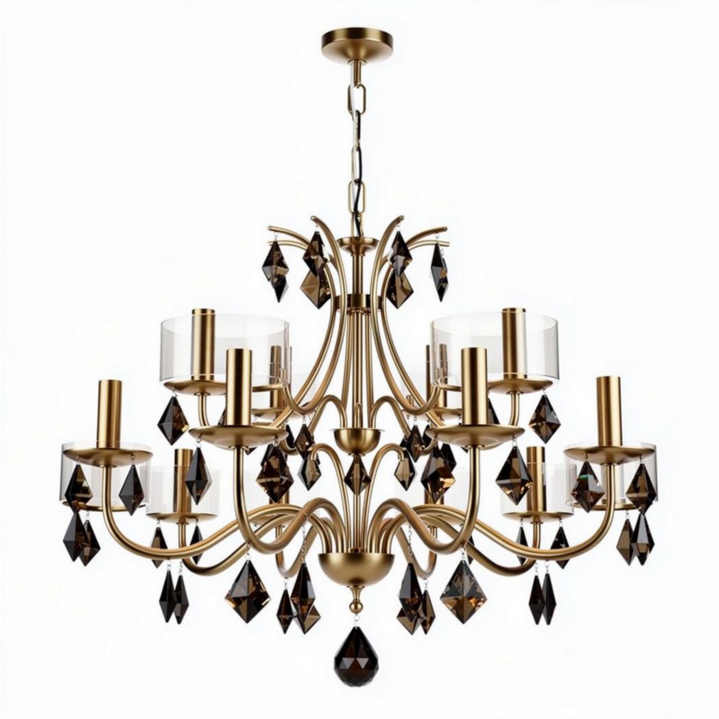 Crystal chandelier with gold finish and glass shades for living room 18 x 20 x 24 inches