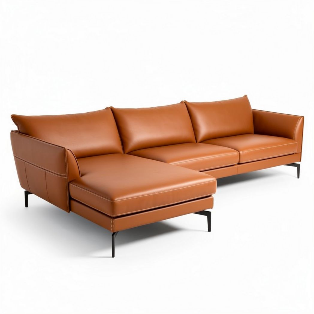 Leather sectional sofa with chaise for living room 200 x 95 x 85cm