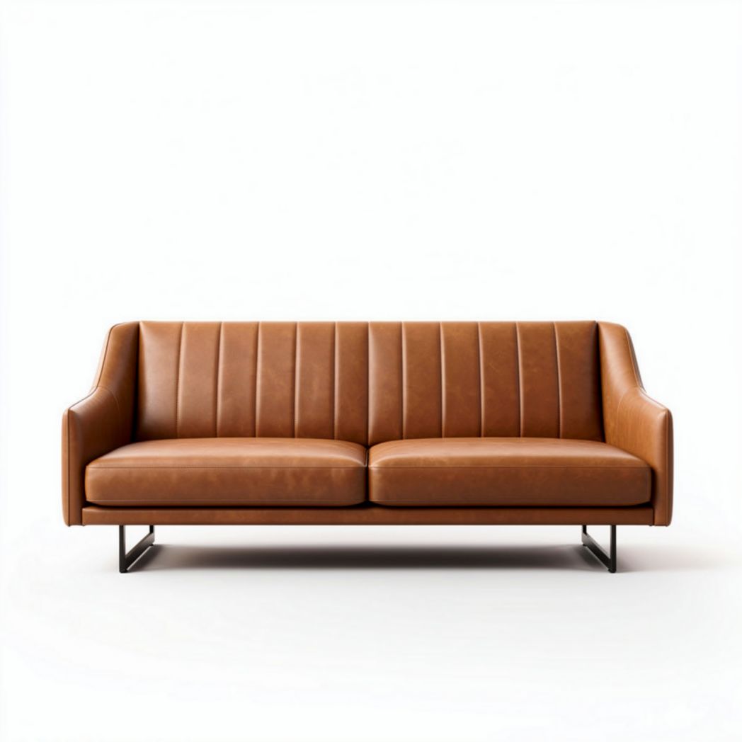 Leather three-seat sofa with modern design and metal base 210 x 85 x 75cm