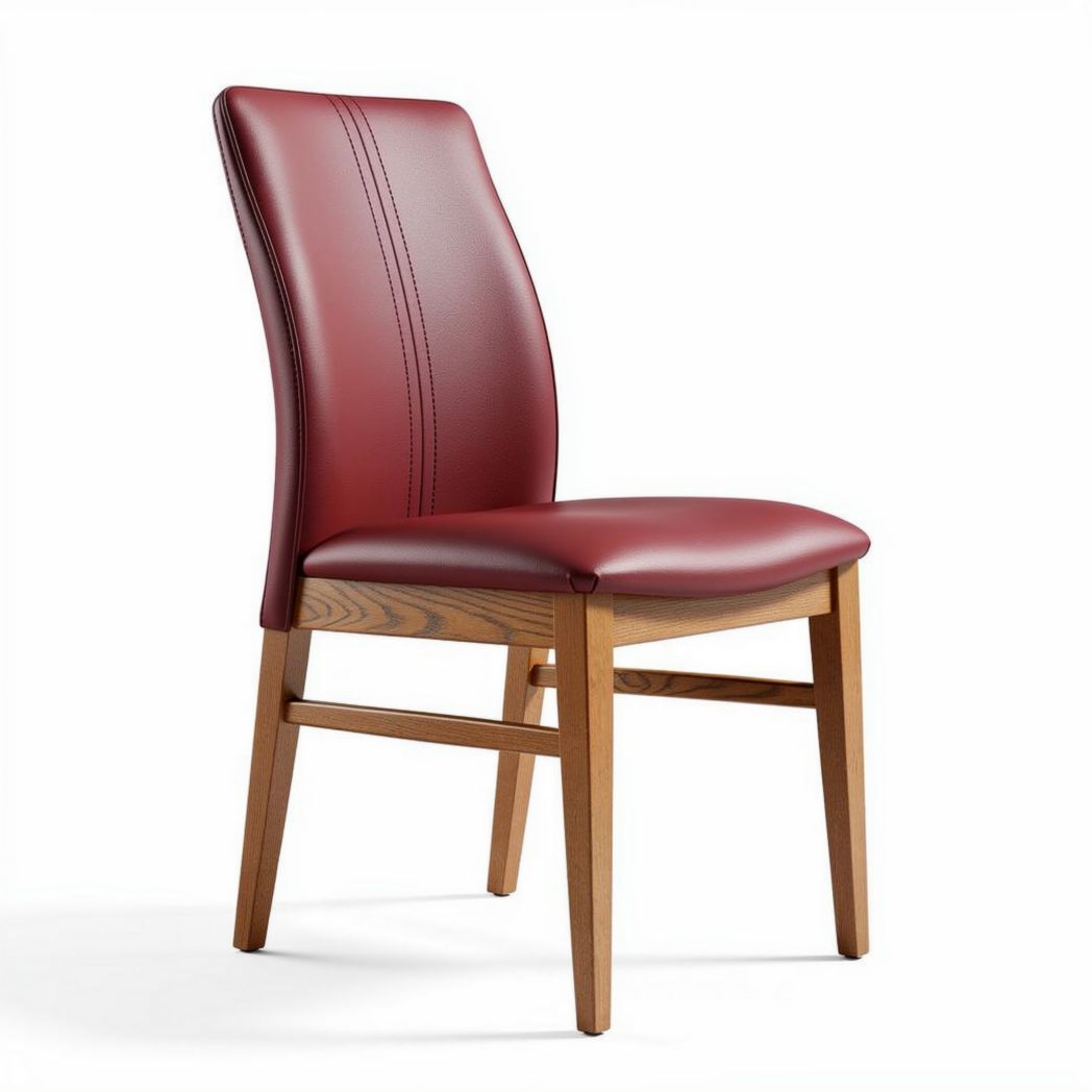 Wooden frame dining chair with burgundy leather upholstery 45 x 45 x 90cm